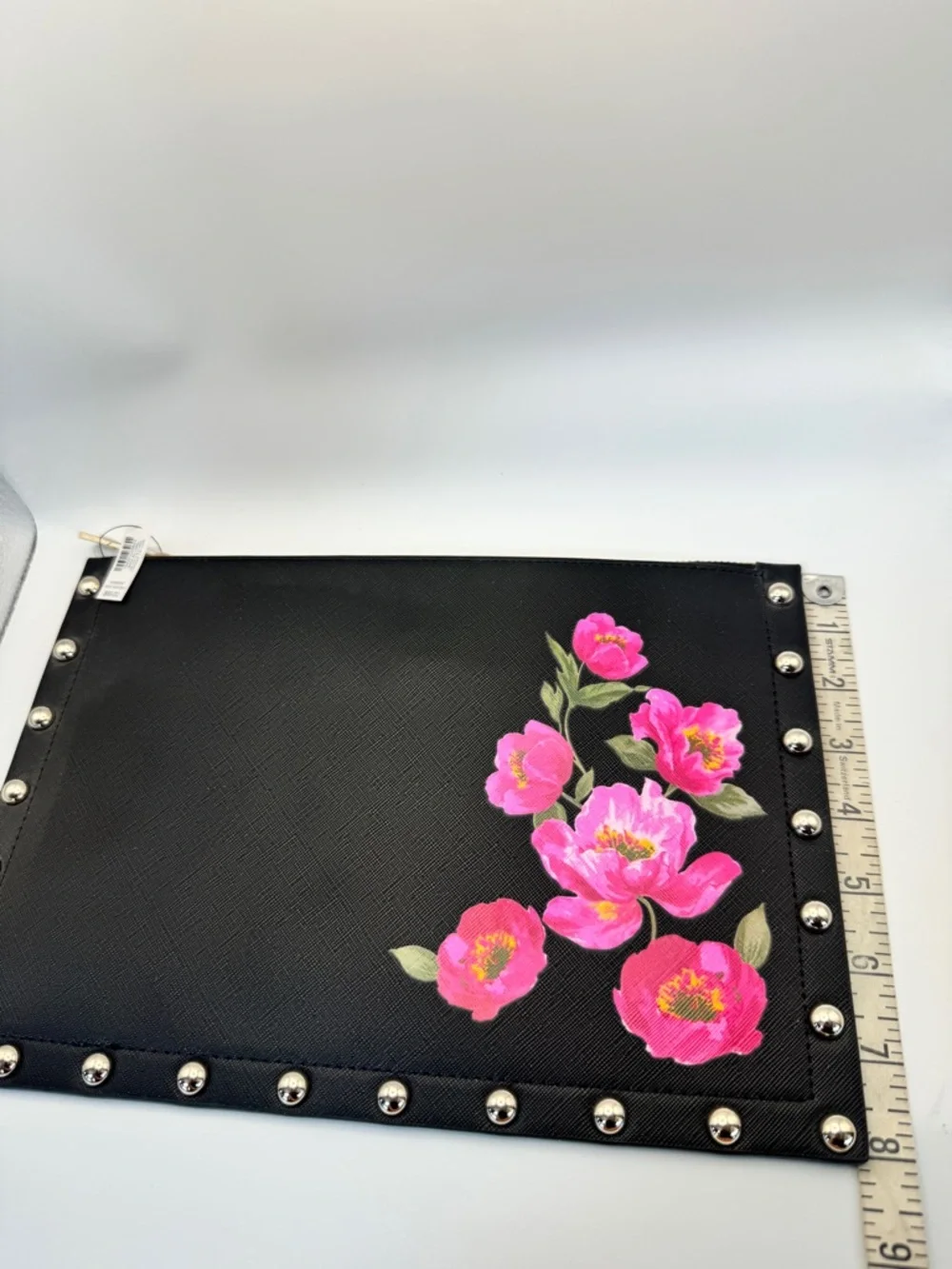 NWT White House Black Market WHBM Black Floral Studded Clutch Wristlet Bag - Picture 8 of 8